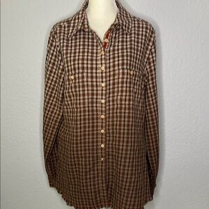 Johnny Was 3J Workshop Women’s Brown Ombre Plaid Flannel Button Down Shirt M
